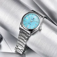 Montre automatique mécanique pour homme Benyar 5185, cadran squelette, bracelet en acier inoxydable, étanche, aiguilles lumineuses, calendrier, montre-bracelet