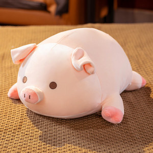 Vente en gros de jouets en peluche cochon personnalisables, oreiller cochon allongé anti-stress avec doublure en maille, pour cadeaux d'anniversaire, de festival, de campagne et de promotion - Product Image 1