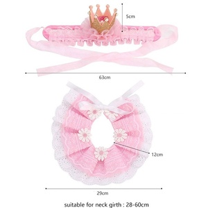 Ensemble de costumes d'<span class=keywords><strong>anniversaire</strong></span> pour animaux de compagnie, couvre-chef unisexe pour chat, écharpe en dentelle avec couronne - Product Image 5