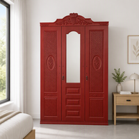 Meuble de rangement domestique : Armoire métallique à 3 portes battantes avec miroir et motifs imprimés en fer, casier de rangement