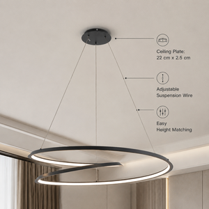 Lustre moderne en forme d'anneau de 100 cm, à LED, avec télécommande et variateur d'intensité, pour salle à manger, salon, hôtel, villa, éclairage suspendu - Product Image 3