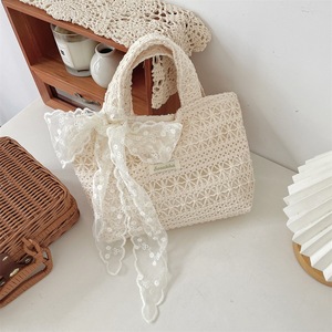 Summer casual shoulder <b>bag</b> lace <b>canvas</b> <b>bag</b> <b>large</b> capacity tote <b>bag</b> hollowed out women's handbag - Product Image 4