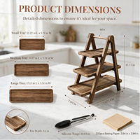 Plateau en bois et en carton personnalisé, plateau de service alimentaire pliable, décoration de fête, mini plateau en bois à 3 niveaux avec plateau en bois plat