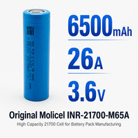 Cellule de batterie Molicel INR-21700-M65A 6500mAh 26A 21700 pour la fabrication de packs de batteries personnalisés, approvisionnement en gros