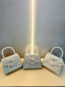 New Cross-border European American Vintage Fashion Full Bow Chain Small <b>Square</b> Cover Dinner Rhinestone Polyester Handbag Tanjing - Product Image 4