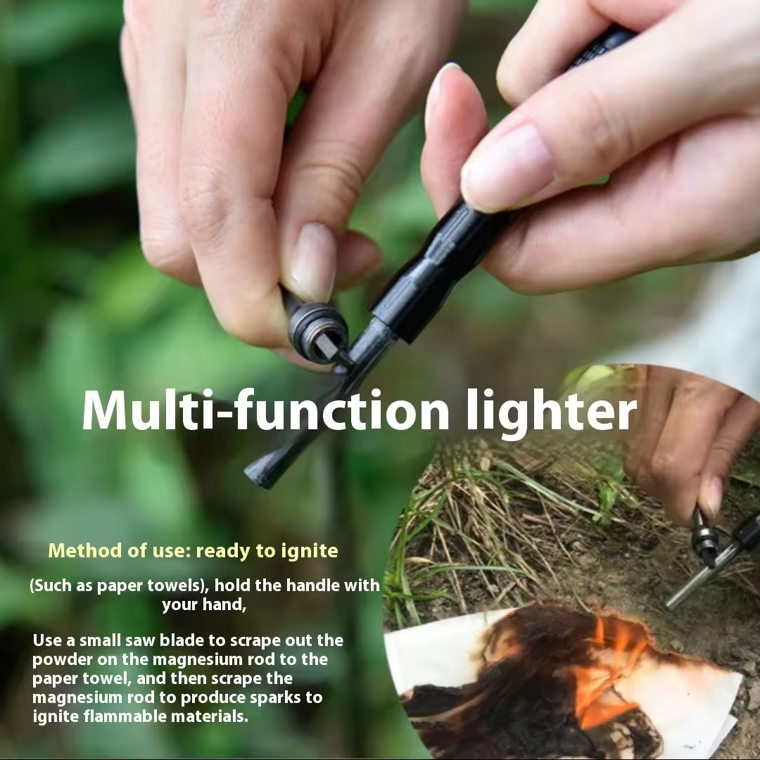 Camping Lighter 7-in-1 Flint Fire Starter Kit U2013 Magnesium Ferro Rod With Compass & Waterproof Rope (Survival/Camping Portable Waterproof Flint Fire Starter Match - Foto 3