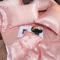 Ensemble de literie à motif solide en satin de soie 4 pièces de mariage comprenant une housse de couette et un drap-housse Style simple tissé linge de lit complet