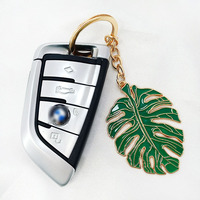Porte-clés en métal de haute qualité, motif feuille verte de Monstera, design émaillé, bijou végétal créatif et tendance, mousqueton léger