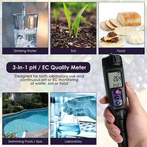Testeur numérique 3-en-1 de pH, EC et température, étanche IP65, pour eau, viandes, aliments souples et solides, livraison gratuite - Product Image 2