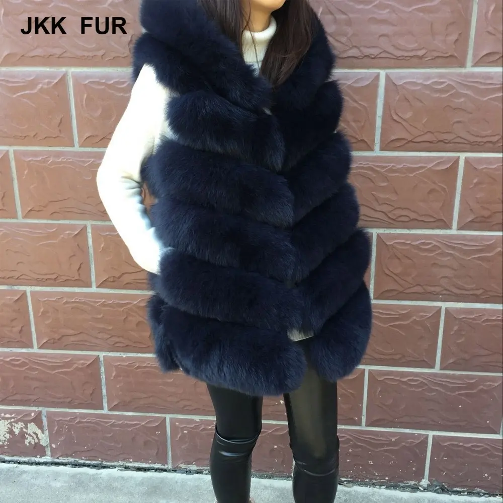 Hochwertige Mode 6 Reihen Pelz Gilet Real Winter Fox Pelz Kapuzen weste für Frauen