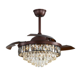 Crystal Ceiling Fan Light With Invisible Blades LED Chandelier For Living Room Bedroom 5-Year Warranty - Product Image 1