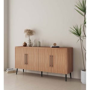Buffet moderne à 4 portes en bois d'érable/<span class=keywords><strong>gris</strong></span> anthracite/chêne blanchi - Meuble de salle à manger et de salon en bois d'ingénierie écologique - Product Image 2