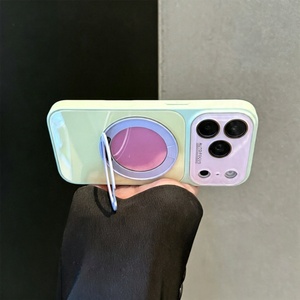 เคสโทรศัพท์แม่เหล็กแบบมีแผ่นกระจกด้านหลังลายบล็อกสีแฟชั่น สำหรับ iPhone 18 13 14 15 16 17 Pro Max พร้อมการปกป้อง 360 องศา °   ฝาครอบเลนส์แบบตั้งได้ - Product Image 3