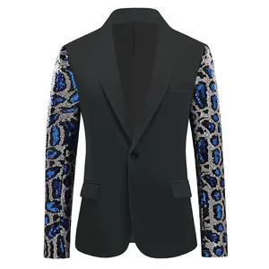 Herren Patchwork Leopard Pailletten Ärmel Blazer Performance Stage Kostüm