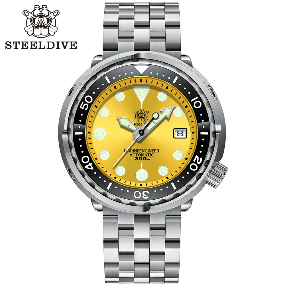 In Stock SD1975 Steeldive Brand Stainless Steel CeramicベゼルBlack Dial 30ATM Dive Watch For Men