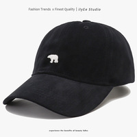 Casquette de baseball 6 panneaux 100 % coton pour femme coréenne, broderie ours polaire, visière souple, réglable, décontractée/tendance, toutes saisons