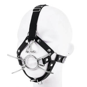 BDSM Sex Leather Head Harness Spider <strong>Ring</strong> Mouth <strong>Gag</strong> with Nose Hook <strong>O</strong> <strong>Ring</strong> Stainless Steel Mouth <strong>Gag</strong> Sex Toy for Woman - Product Image 1