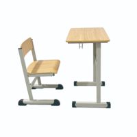 Ensemble bureau et chaise d'école en bois à hauteur fixe, table d'étude minimaliste à une seule jambe avec crochet, mobilier de classe naturel et écologique