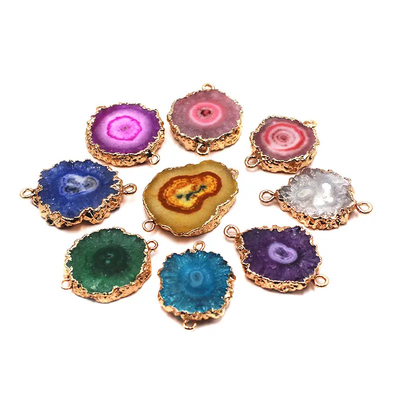 Pendentif en cristal de couleur, lot de 10 pièces, connecteur plaqué pierre, bricolage, collier, bijoux, bracelets, accessoires, Quartz, Agate, druse, géode