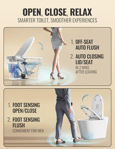โถสุขภัณฑ์อัจฉริยะหรูหราแบบชิ้นเดียว ทรงยาว เปิด/ปิด/ล้างอัตโนมัติ พร้อมเซ็นเซอร์เท้า ที่นั่งอุ่น นวดผ่อนคลาย ไฟกลางคืน ระบบไซฟอนแบบ <span class=keywords><strong>S</strong></span>-Trap - Product Image 3
