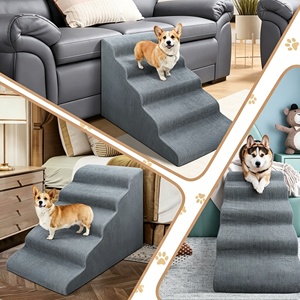 Pet Stairs Scalloped Canine Climbing Ladder Corduroy Polyurethane Incline - Senior-Friendly Maneuverability - Stability <b>Bench</b> - Product Image 4