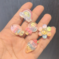 Nouveaux lacets de chaussures en caoutchouc transparents à paillettes dégradées, décorés de motifs de dessins animés, d'arc-en-ciel, de crème glacée, de poissons et de fleurs