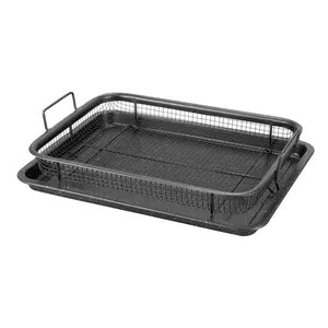 Nonstick Oven Air Fryer Pan Crispy Tray Mesh Basket Set Fryer in Oven Frozen Food Copper Black Crispy Tray