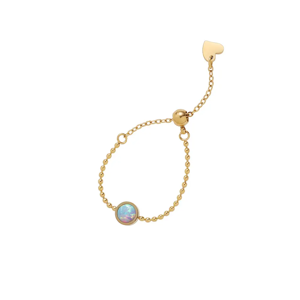 도매 간단한 스테인레스 스틸 금속 구슬 반지 다채로운 인공 다채로운 돌 조정 가능한 체인 반지