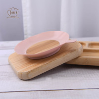 Ensemble de vaisselle pour enfants en bambou biodégradable sans BPA, assiette à ventouse divisée avec motif animal, bol, cuillère, fourchette, pour l'apprentissage de la diversification alimentaire des bébés