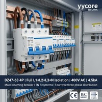 Disjoncteur à quatre pôles Yycore DZ47-63 4P MCB 6A-63A 4,5kA 400V Courbe C IEC 60898-1 CE IP20 PA66 Plastique ignifuge L1 L2