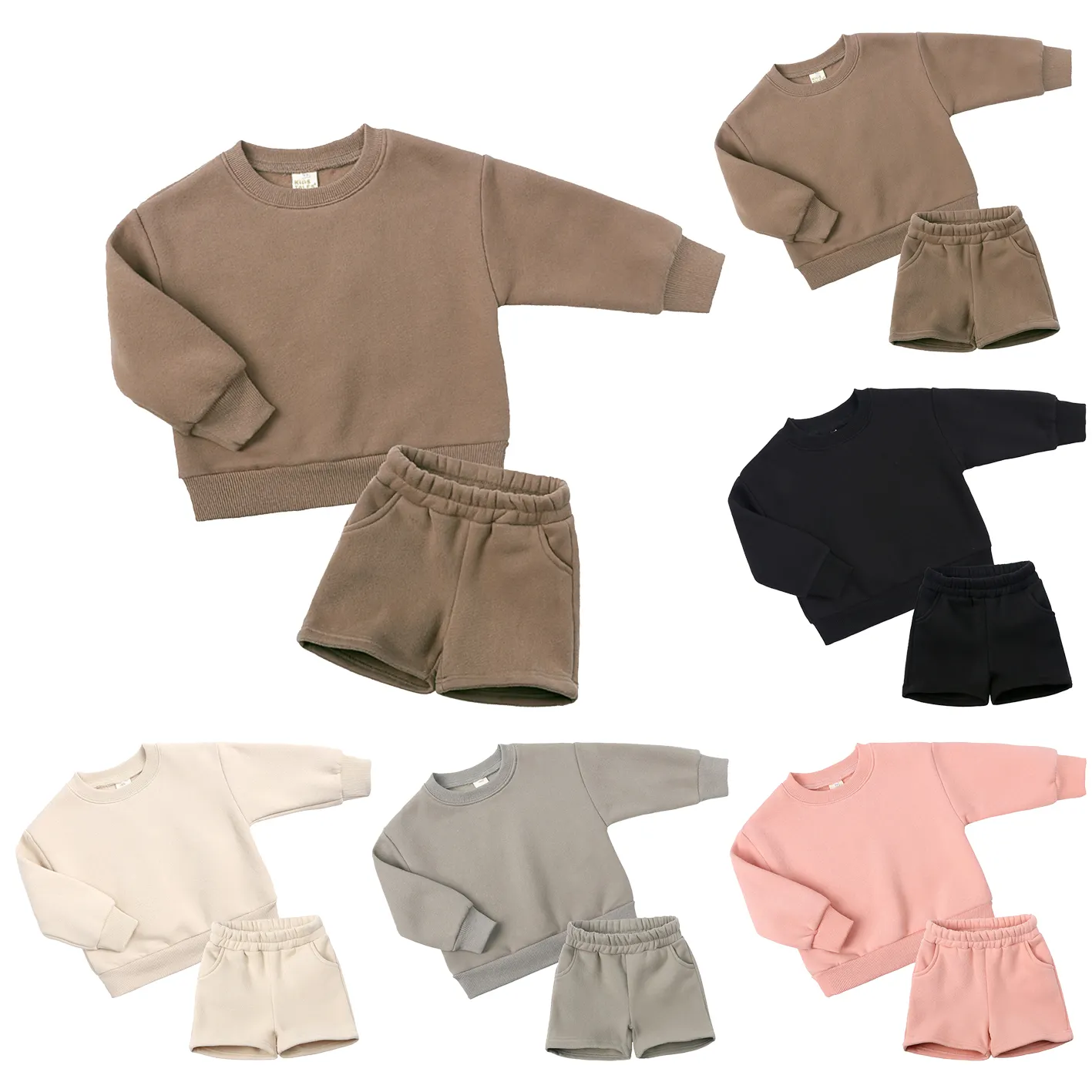 Oem Kids Custom Hoodies Set Baby Kleding Set Winter Peuter Baby Jongens Meisjes Fleece Sweatshirt + Korte Broek 2 Stuks Pak