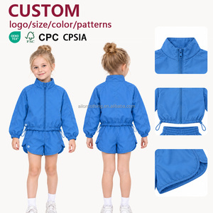 Veste coupe-vent en tissu pour filles, fermeture éclair intégrale, coupe-vent, vêtements de sport pour enfants, pour l'école, les voyages et les activités de plein air - Product Image 1