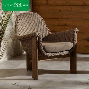 Sillón de Exterior de Ratán con Marco de Madera de Teca Maciza, Estilo Rústico, Lujoso y Moderno, para 6 Personas, para Jardín, Hotel, Patio - Product Image 1