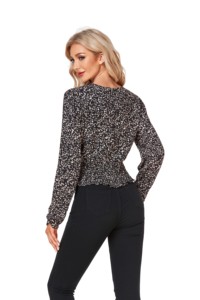 100% rayonne imprimé manches longues chemisier haut mode femme - Product Image 6