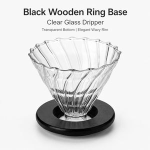 Filtre à café manuel réutilisable en verre borosilicate de haute qualité avec poignée et base en bois de bambou et noyer pour vente en gros - Product Image 5