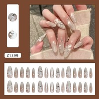 Z1399 Faux ongles à presser faits main, effet œil de chat dégradé, strass motif fleur de poirier, style INS pour jeune fille, vente en gros