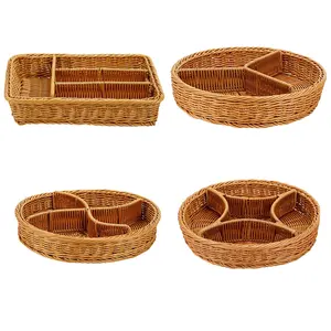 Desktop Storage Basket Round Divider Basket Rattan Weaving Creative PP Material Fruit Nut Basket