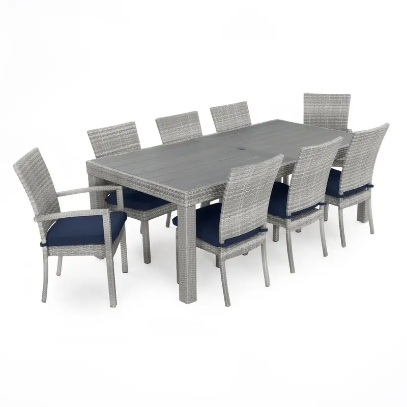 Set di mobili da esterno mobili da pranzo in rattan di vimini per patio con tavolo in fibra di vetro