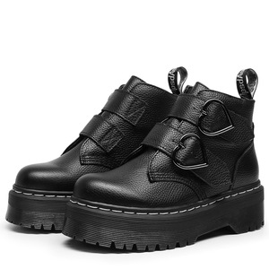 Woman Black Genuine Leather Ankle <b>Boots</b> Heart-Shaped Buckle <b>Platform</b> Chunky Heel Round Toe Anti-Slip Rubber Outsole All Seasons - Product Image 4