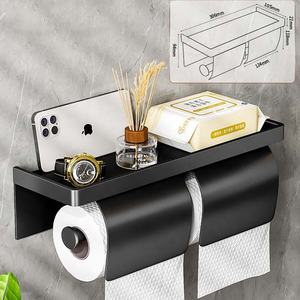 双厨房黑白金属卫生纸卷毛巾分配器，带电话架，用于浴室酒店纸巾架，带盖 - Product Image 2