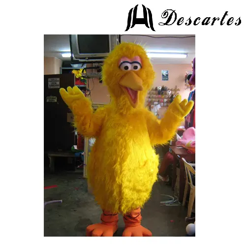 Mascotte jaune de personnages de dessin animé, grand oiseau jaune, costume pour adultes