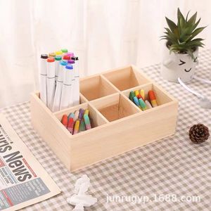 Wooden Multi Compartment <b>Pen</b> Storage <b>Box</b> 8x8x10cm For Art Supplies Stationery Organizer - Product Image 2
