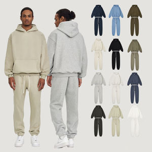 Wholesale 380 GSM 100% Cotton French Terry Acid Wash Hoodie <b>Set</b> Sweatpants Heavyweight Unisex Factory Manufacturer Men Tracksuit - Product Image 2