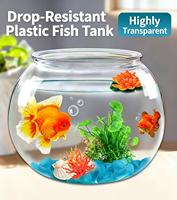 Mini aquarium de bureau rond hautement transparent pour poissons rouges et tortues - Aquarium en plastique avec décor paysager pour le bureau