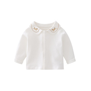 Camiseta de Bebé para Primavera y Otoño con Cuello Camisero, Ropa Interior de <span class=keywords><strong>Manga</strong></span> <span class=keywords><strong>Larga</strong></span> de Algodón, Tops de Algodón Puro para Bebés - Product Image 2