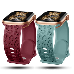 Correa con grabado de leopardo para Apple Watch 40mm 38mm 41mm 44mm 45mm 49mm mujeres, reemplazo de pulsera deportiva de silicona para IWatch Ultra - Product Image 1