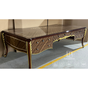 Nouveaux produits - Table de bureau avec cadre doré et tiroirs - Table basse rectangulaire en bois brun pour salon - Product Image 3