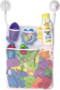 Modern Mesh <b>Bath</b> <b>Storage</b> Bag Foldable Hanging Bathroom Organizer with Round Suction Cup Hooks for Baby Toys and Sets - Product Image 4