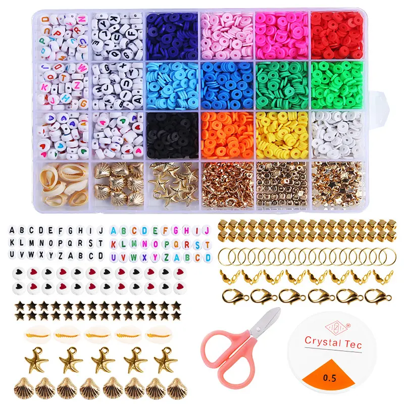 Amazon Hot Selling 24 Grids Polymer Clay Beads And Pendant Accessories Kit Beading Supplies For Necklace And Bracelet Making Kit