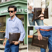 Sac pour ordinateur portable en cuir pleine fleur véritable pour homme, pochette pour ordinateur portable 14,2 pouces, porte-documents multi-zippé pour le bureau et le quotidien